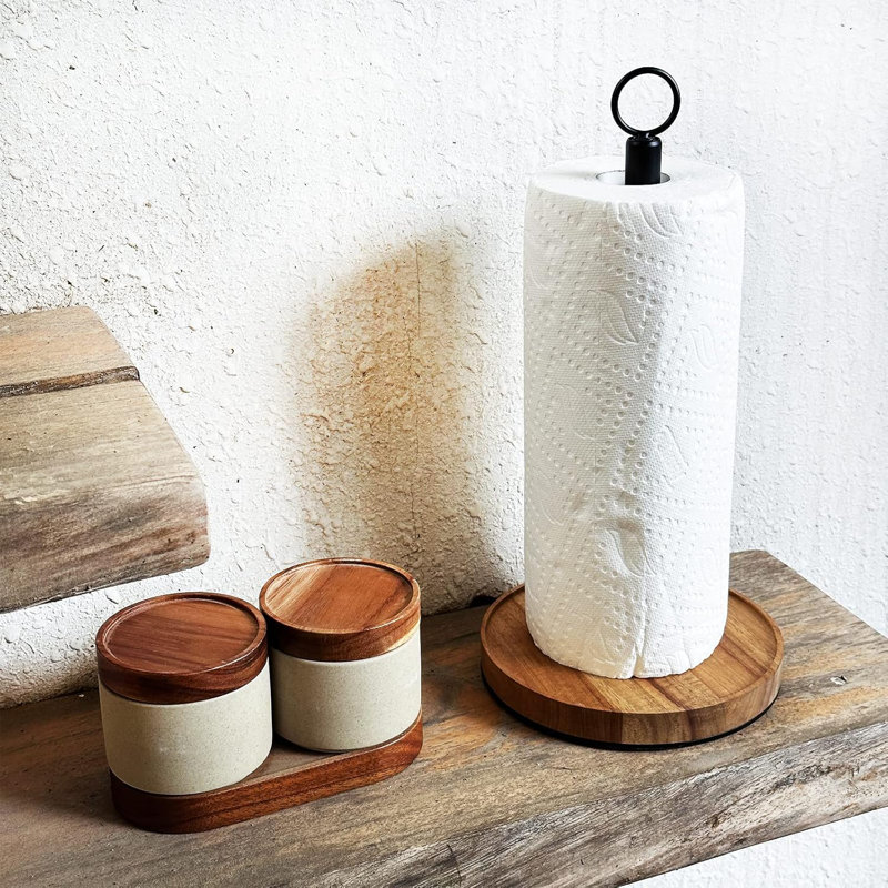 Porte-essuie-tout en bois pour comptoir avec base en métal