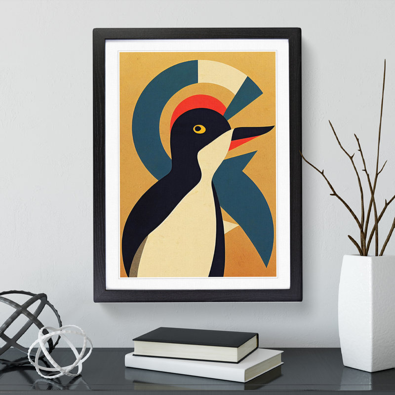 Penguin Abstract Art No.1 - Single Picture Frame Print, 46cm H x 34cm W x 2cm D, Black Framed