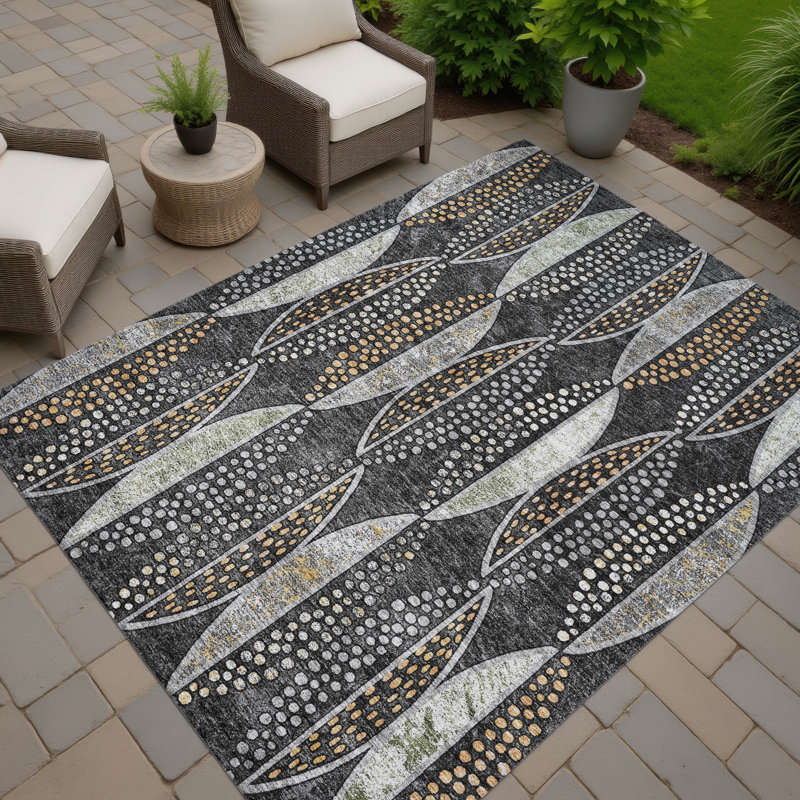 Machine Washable Indoor/Outdoor Chantille ACN2711 Casual Rug, 5' x 7'6", Black