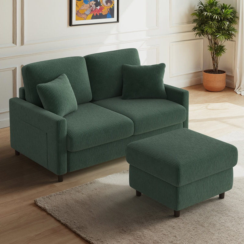 2 Seater Sofa, Green Corduroy