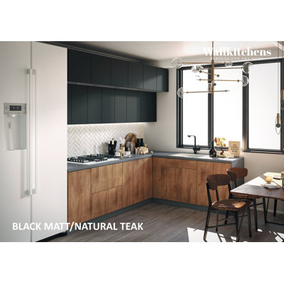 Cuisine complète moderne en bois de teck naturel et noir l 108 po x P 85 po x H 96 po WALLKITCHENS