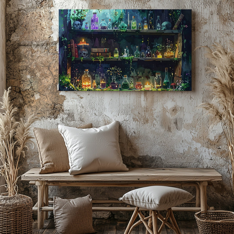 Toile, art mural, forêt enchantée, apothicaire, H 11 po x l 14 po