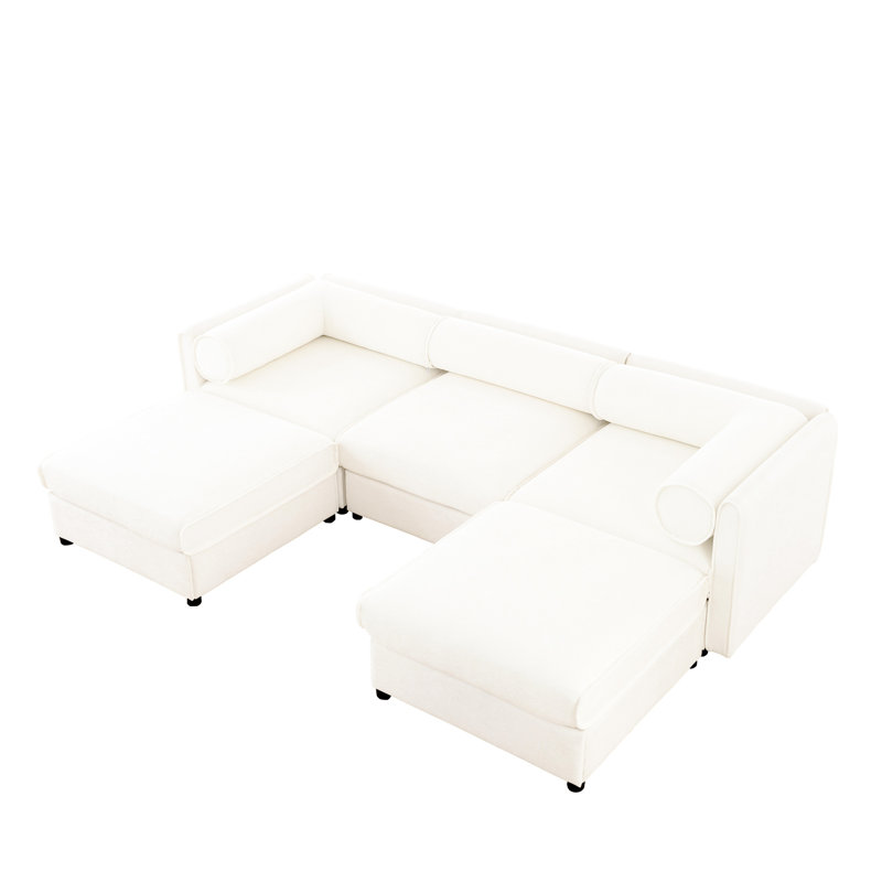Élégante chenille en forme de U avec rangement - cylindrique et pour le salon, 27.9" H x 109" W x 37.4" D, Blanc