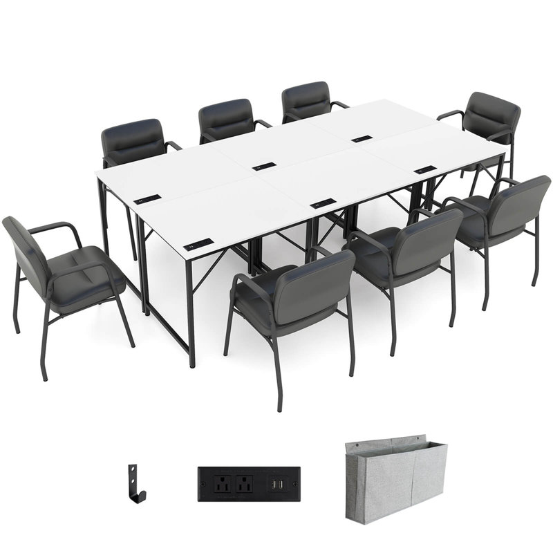Latitude Run® 32" Meeting Room Desk Set Of 6 With Charging Station & Headphone Hook Metal Frame White