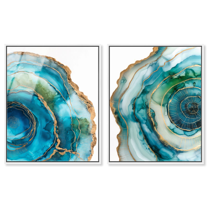 Great Blue Green Abstract , H 21 po x l 17 po, Cadre en toile dorée
