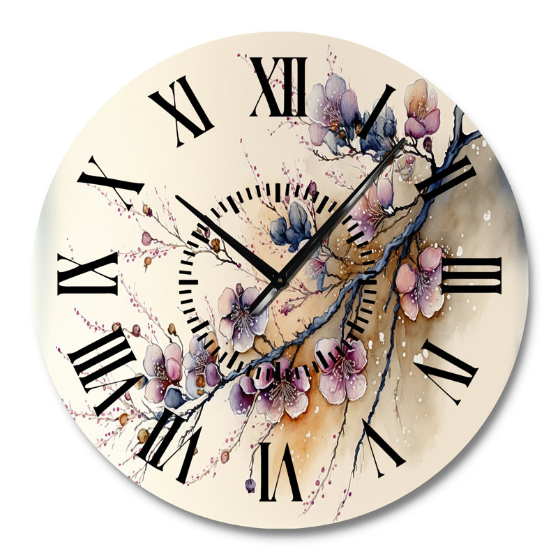 Horloge murale rose et prune cerisier en fleurs, Grand