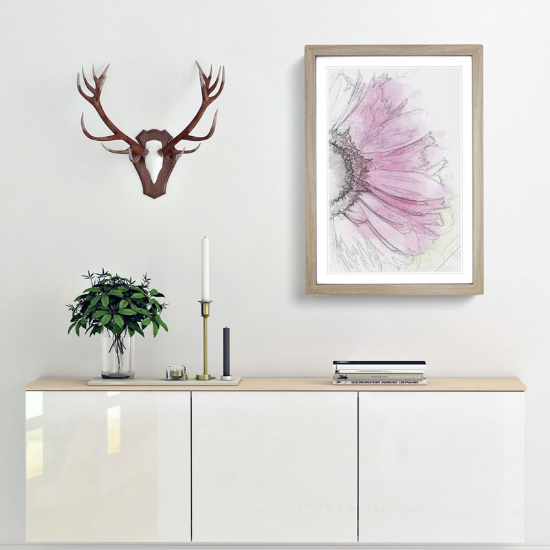 Beauty of a Pink Gerbera Flower in Abstract - Picture Frame Graphic Art Print, 87cm H x 62cm W x 2cm D, Oak Framed