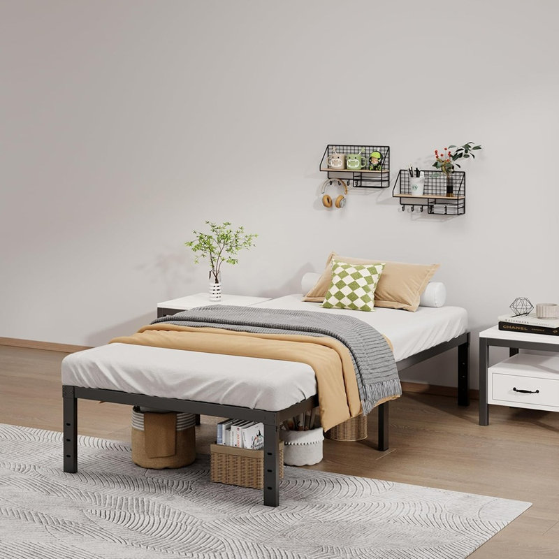 Base de lit plateforme en métal robuste, aucun sommier requis, assemblage facile, base de matelas robuste et silencieuse, espace de rangement sous le lit