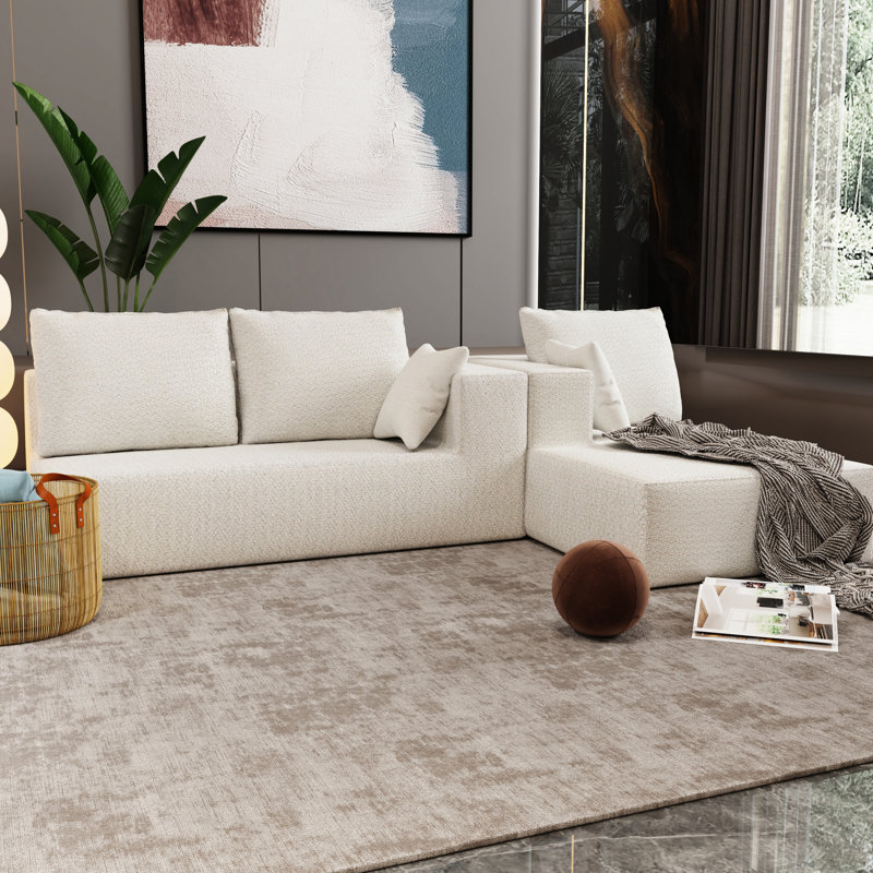 Combinaison du coin gauche et lit de teinte beige, éponge haute densité, surface en lin usé, lit à motifs variés, mousse viscoélastique de résilience, tissu délicat, agencement de mobilier modulaire