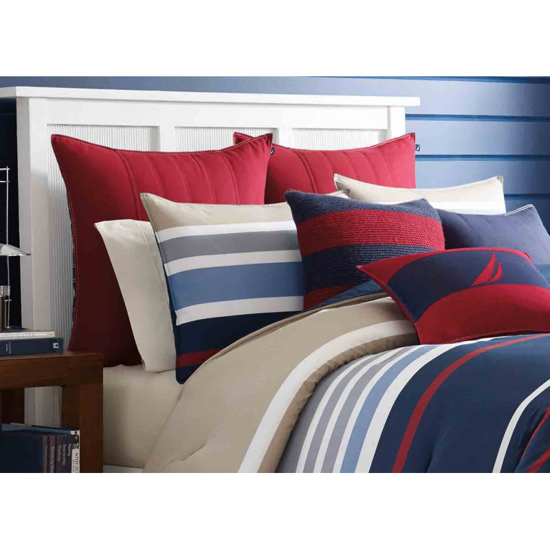 Navy and Red Cotton Full Reversible Bedspread Set