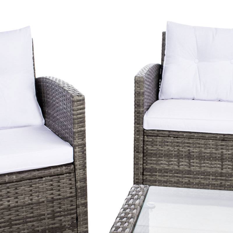Ensemble de conversation avec canapé en rotin 4 pièces Anyout, Structure brune / Coussin blanc