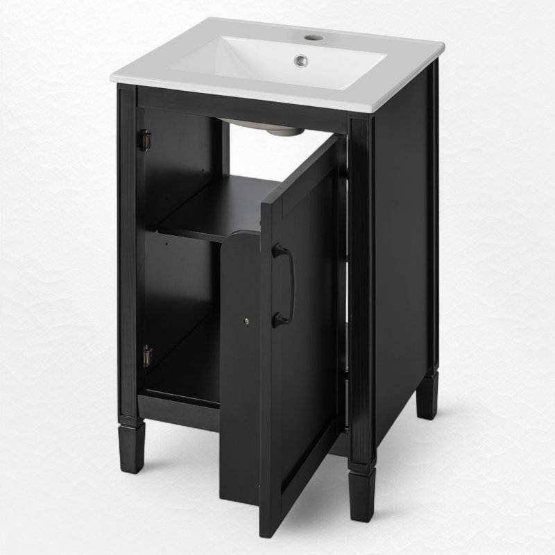 20" Single Bathroom Vanity With Ceramic Top, Black