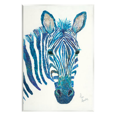 «Blue Zebra Stripes Wildlife Collage Portrait» par Lisa Morales - impression sans cadre sur panneau de fibres à densité moyenne
