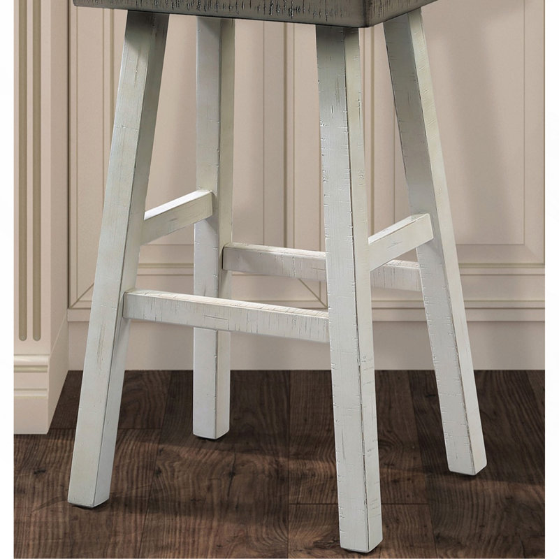 Solid Wooden Stool Set Of 2Pc, Contour Seat Gray / White 29"H, 31" H x 17.5" W x 13" D, Gray, White
