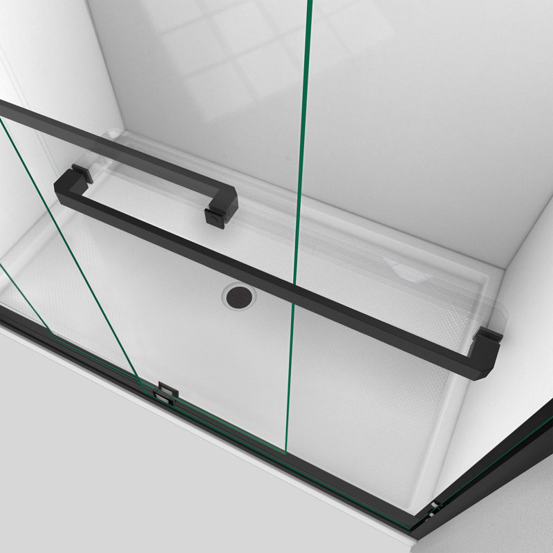 Encore 50" W x 76" H Bypass Frameless Shower Door with ClearMax™ Technology, Matte Black, Smoke Gray