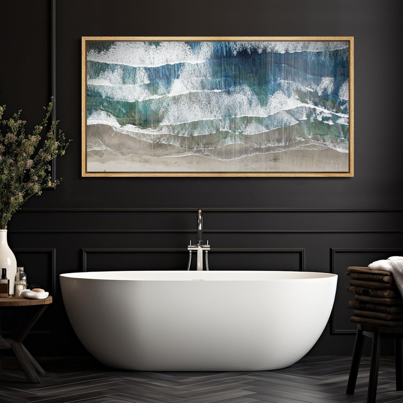 Coastal Beach " Extra Large Ocean's Edge Abstract Textured Waves And Shoreline Beach Coastal Nautical Decor ", 30" H x 60" W