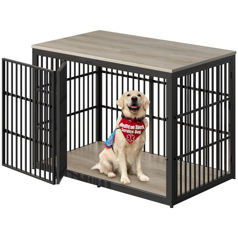 54" Dog Crate Furniture With Foldable Door, Xxl Dog Crates For Large Dogs, Wooden Decorative Dog Cage, Gray/Black