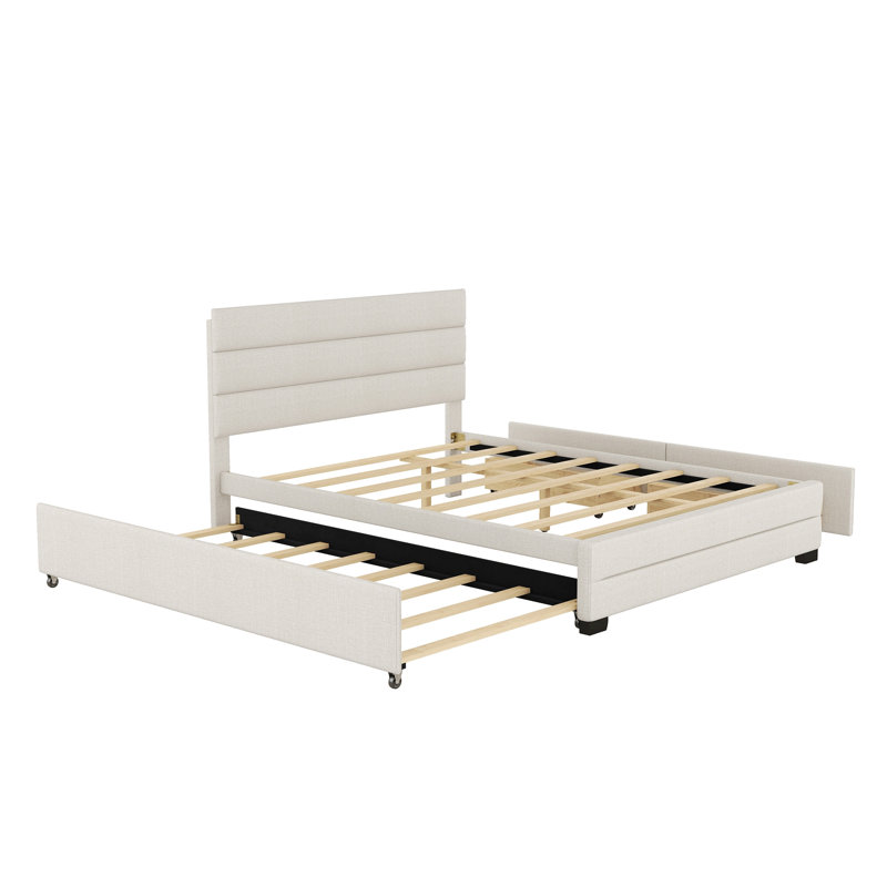 Carico Upholstered Platform Bed, Beige, Linen
