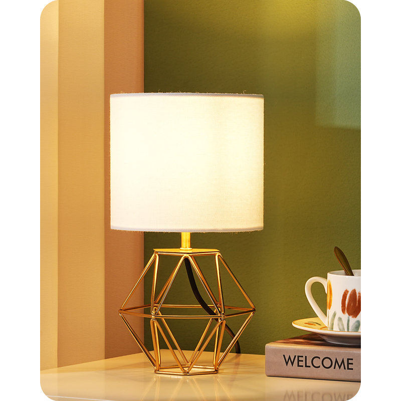 28.5cm Gold Water Drop Iron Cage Base Table Lamp with Linen Shade
