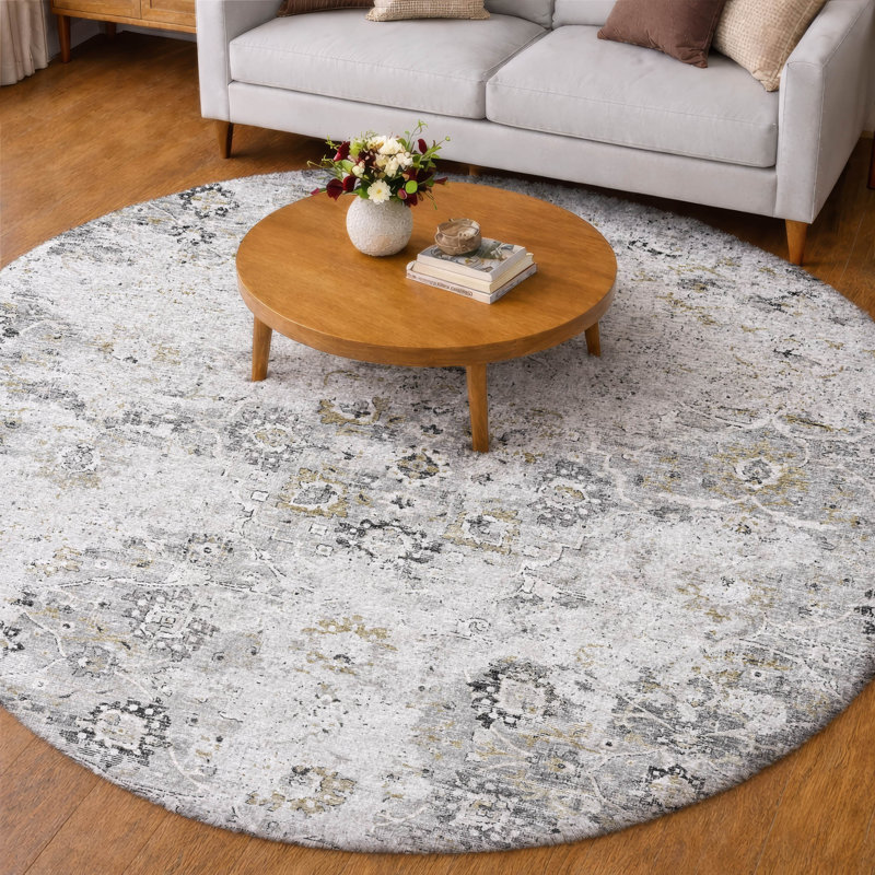 Premium Machine Washable Dream Shag ADS92 Ornate Rug, Dove, 8' Round