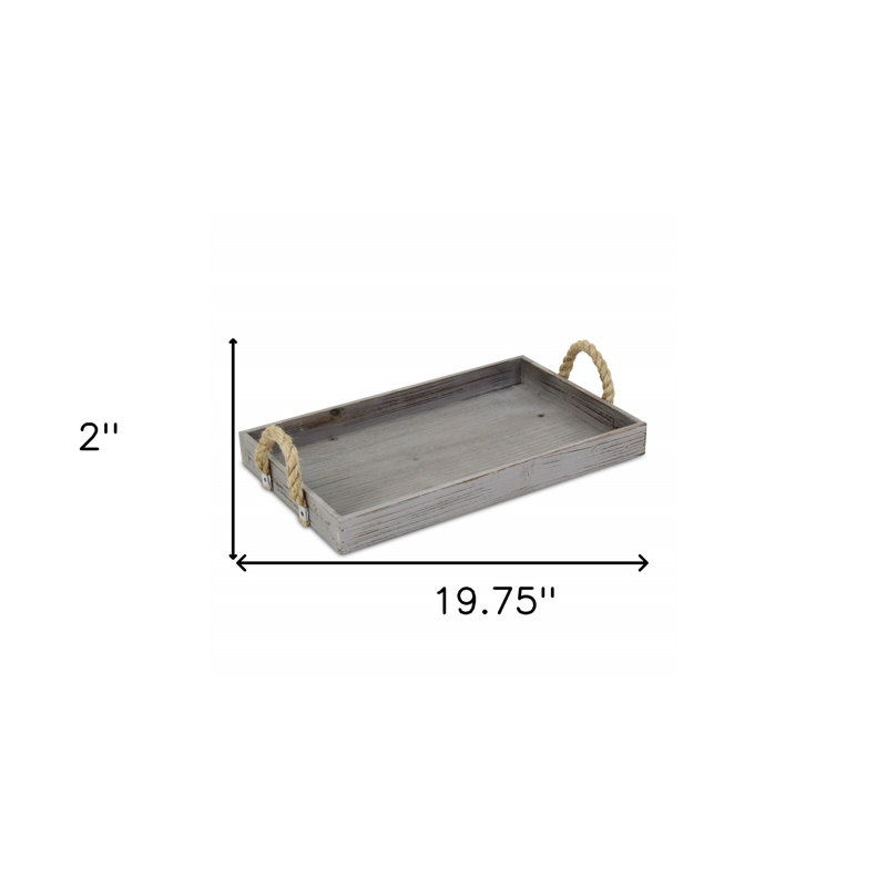 Baltazar Wooden Tray with Rope Handles, Gray