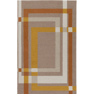 Tapis brun en laine fabriqué à la main à motif géométrique Kismet