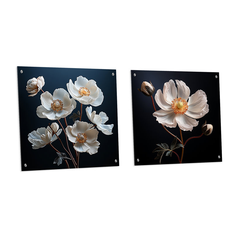 Ensoleillé Ranunculus Dreams - ensemble de 2 peintures murales en acrylique Ranunculus, H 16 po x l 33 po
