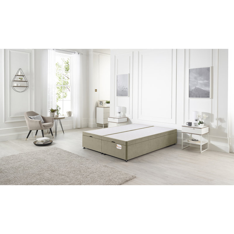 Orchid Divan Ottoman Bed Base End Opening Gas Lift Linen Fabric, Single (3'), Wheat