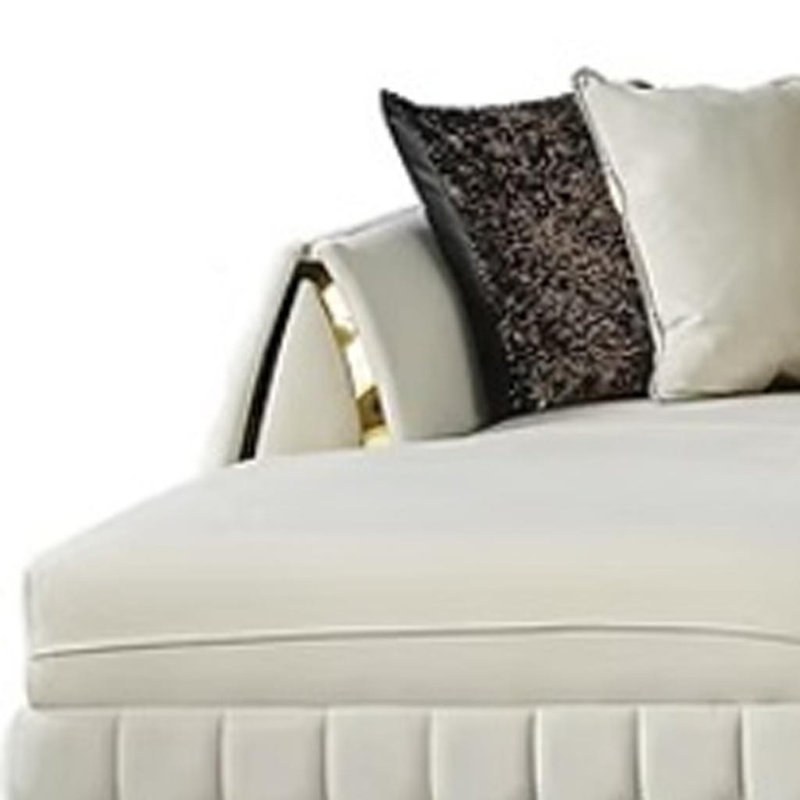 Canapé modulaire et méridienne en velours crème avec coussins décoratifs en U