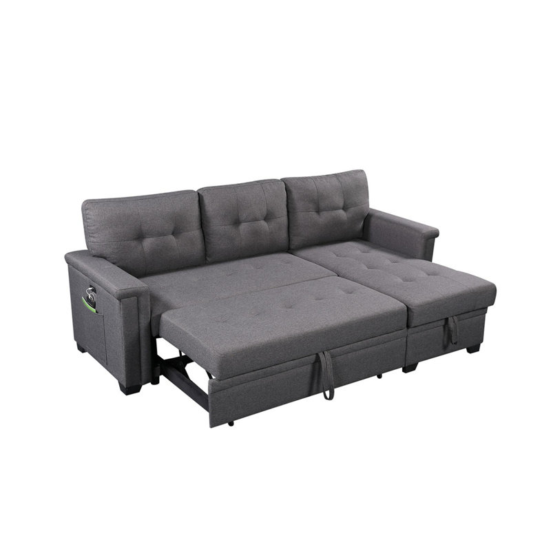 Canapé-lit modulaire réversible en lin, Gris foncé