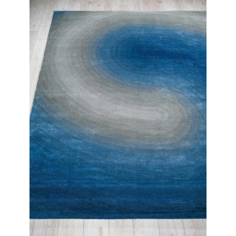 Mitomo Handmade Wool/Bamboo Silk Area Rug, Navy Gray, Rectangle 8' x 10'