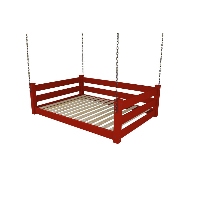 Lit de jour suspendu en bois massif Adrow, Rouge, Double