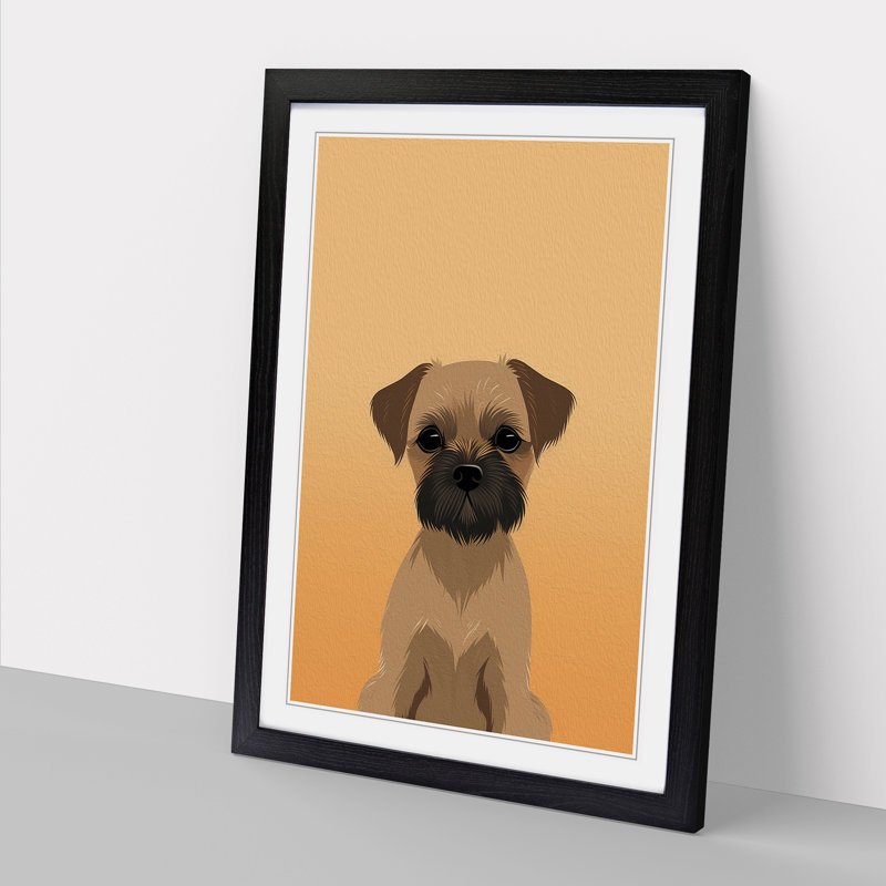 Border Terrier Minimalism - Framed Print, 34cm H x 25cm W x 2cm D, Black Framed