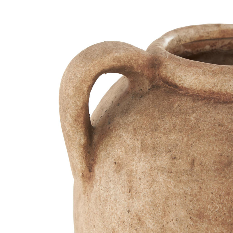 Birch Lane™ Badgley Ceramic Antique Style Textured Vase With Shadings And Handles, Light Brown