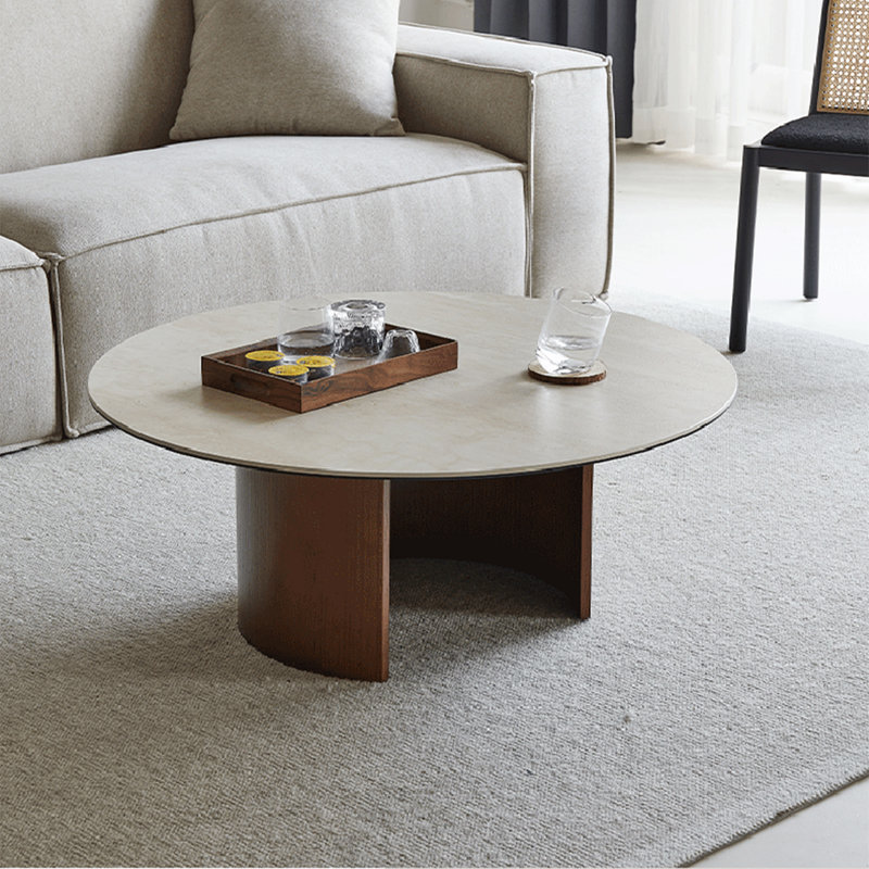 Modern Round Rock Panel Coffee Table, Tan, 14.8" H x 31.5" L x 31.5" W