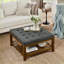 Table basse avec repose-pieds et lin capitonné Rangement en bois de hêtre | Repose-pieds de salon surdimensionné gris anthracite | Gris foncé | Bois