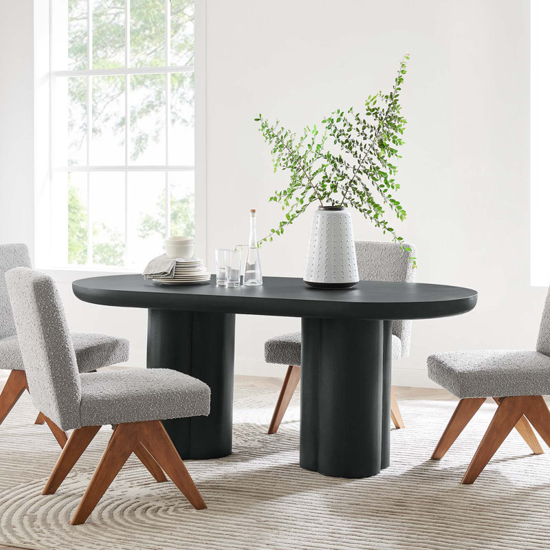 Caspian 72" Black Oval Concrete Dining Table with Double Pedestal Base