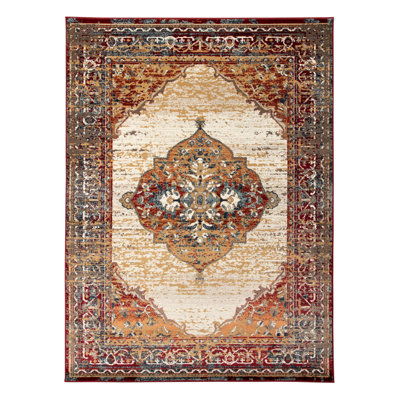 2' X 3' Red Medallion Power Loom Area Rug