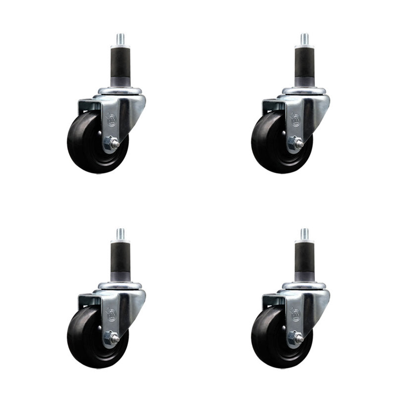Ensemble de roulettes à tige extensible en caoutchouc souple de 3 pouces 1-1 / 4 pouces SS