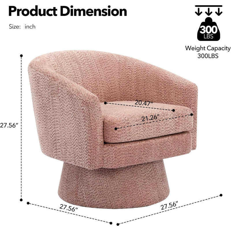 Fauteuil d'appoint pivotant à 360 ° avec accoudoirs, tissu chenille confortable, Rose