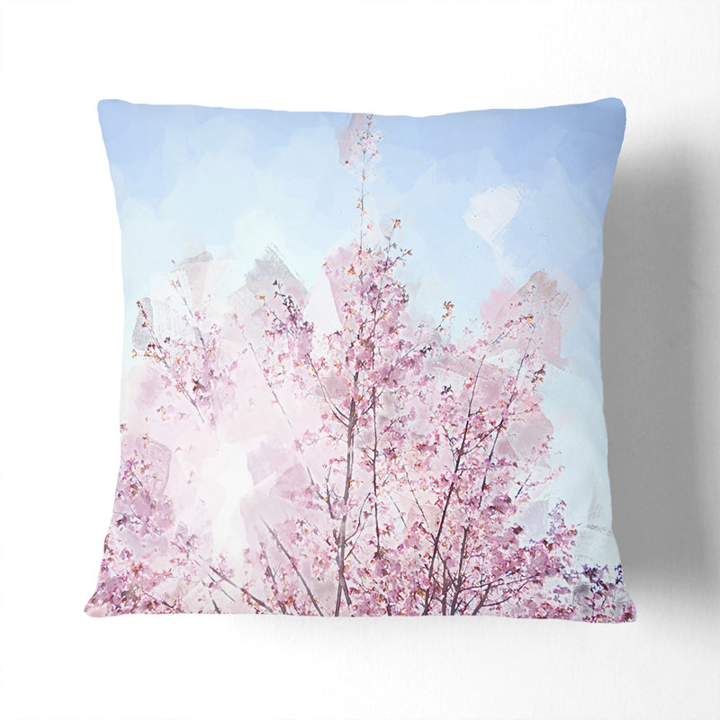 Pink Japanese Cherry Tree in Spring Cushion with Filling, 40cm H x 40cm W x 15cm D, Stone