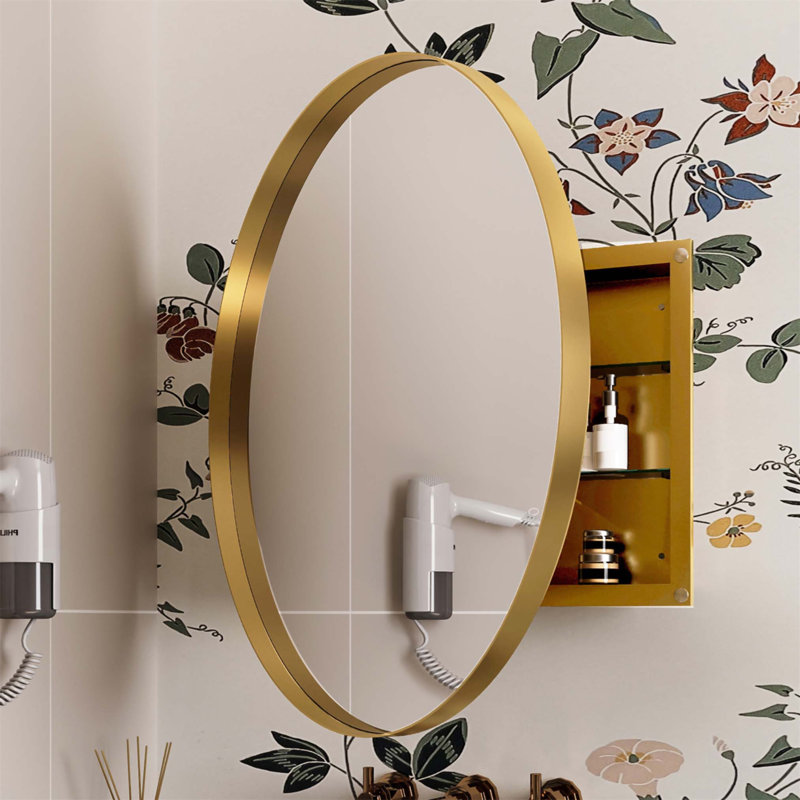 Armoire à pharmacie ronde en métal à montage en surface de 80 cm (31,5 pouces) avec miroir et étagères réglables pour salle de bain