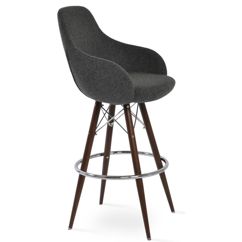 Tabouret de bar et de comptoir Gazel Arm Mw, Tabouret de comptoir (siège d'une hauteur de 25,5, Gris foncé, Noyer
