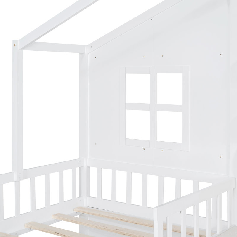 Lit simple avec canapé, lit plateforme pour enfants avec deux tiroirs et tablette de rangement, blanc