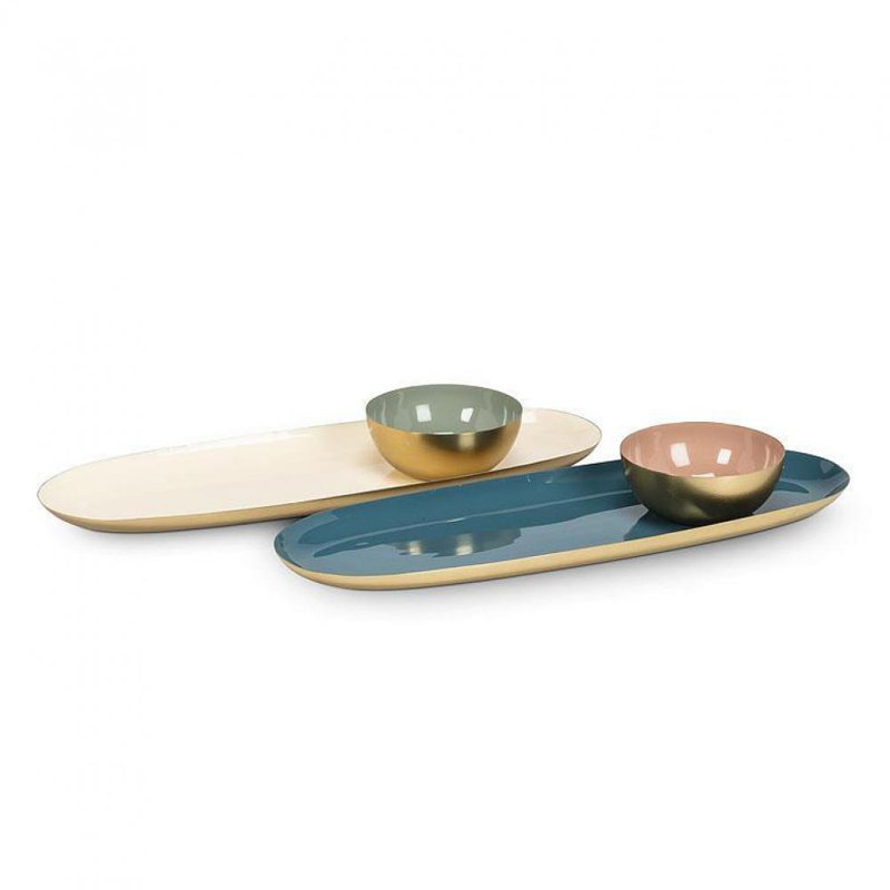 Plateau Silton - ensemble de 2, Bleu denim / perle, H 0,5 po x l 5 po x P 15 po