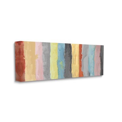 Motif de rayures abstraites à coups de pinceau bleu jaune rose par Randy Hibberd - Peinture