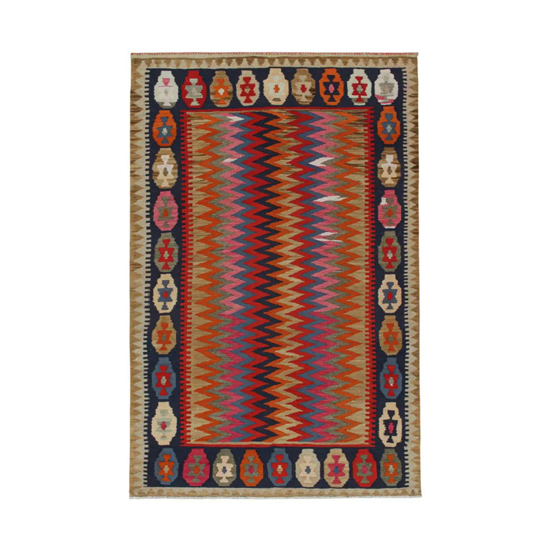 Zigzag Ethnic Patterned Multi-Colored Decorative Woven Base Rug, Rectangle 4'11.06" x 7'6.55"