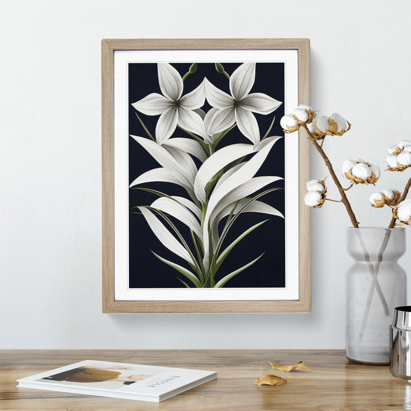 Shining Flowers - Wall Art, 66cm H x 48cm W, Oak Framed, White