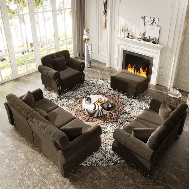 4 - Piece Chesterfield Living Room Set, Brown