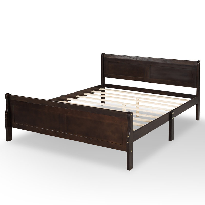 Bed Frame With Headboard And Footboard, Solid Wood Platform Bed Frame With Wooden Slat Support, Sleigh Bed For Guest, Adult